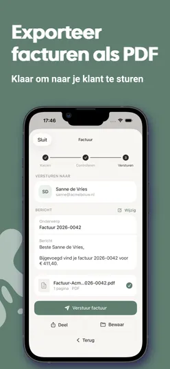 Uurwerk verstuurstap met ontvanger, e-mailbericht en PDF-bijlage